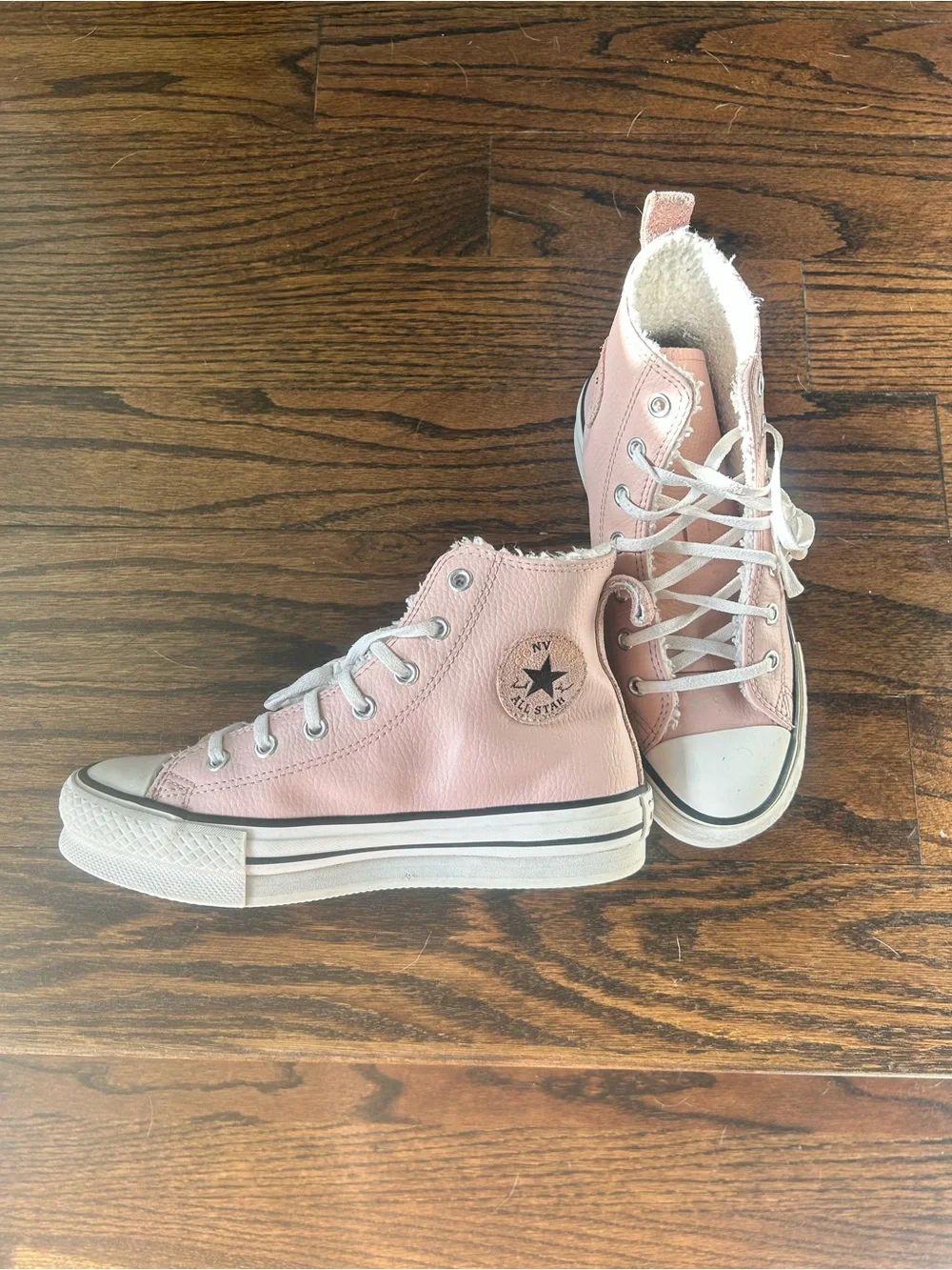 Converse High Top Sneakers in Pale Pink, fleece lined